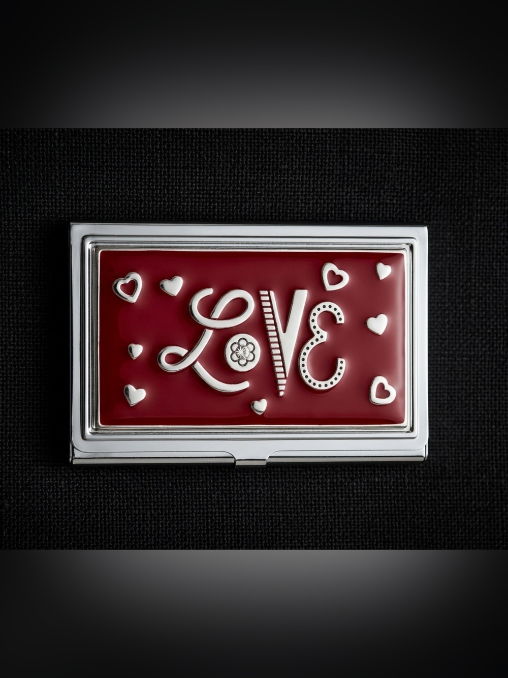 Red 'LOVE' Enamel Card Case with Silver Accents 3106